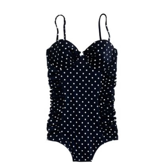 NEW Jcrew 2 Retro Polkadot Ruched Small Swimsuit One Piece Navy Bathing Womens - Picture 1 of 5